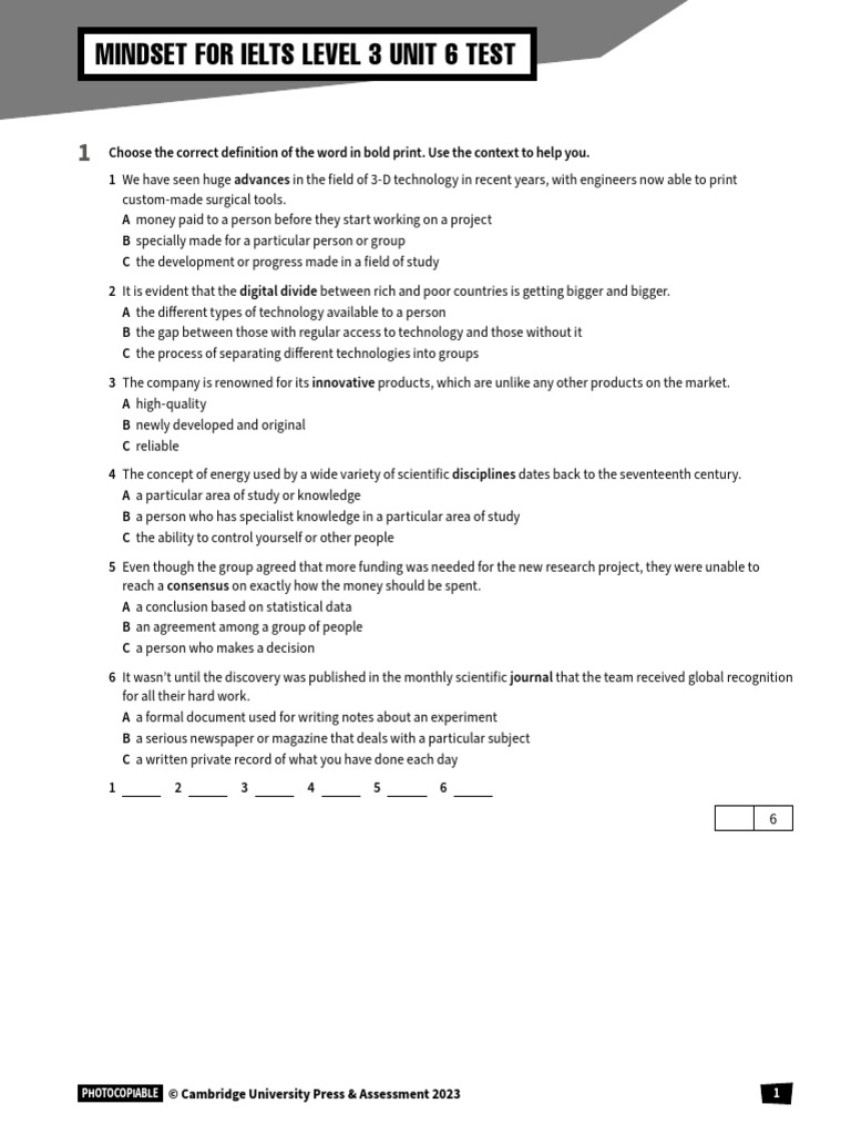 Mindset R L3 UnitTests U06 Student | PDF | Verb | Linguistics