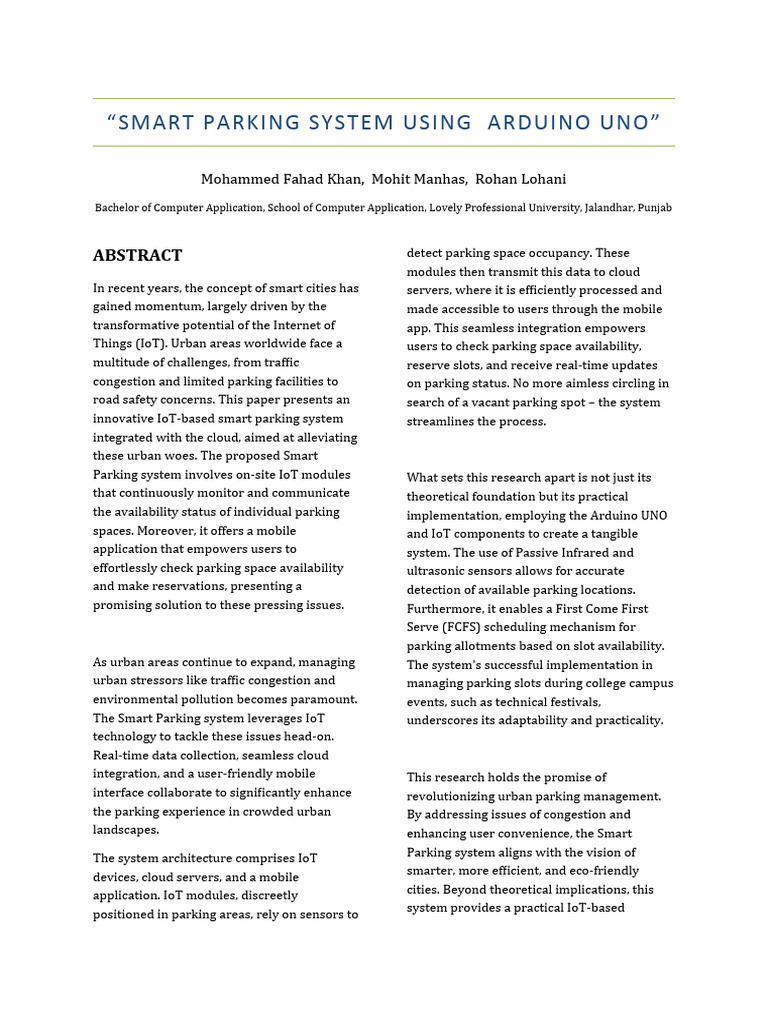 IoT-Based Smart Parking System | PDF | Internet Of Things | Parking