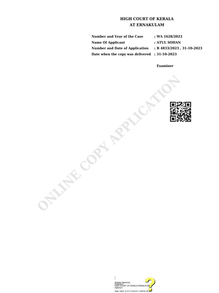 Online copy application high court of kerala at ernakulam pdf