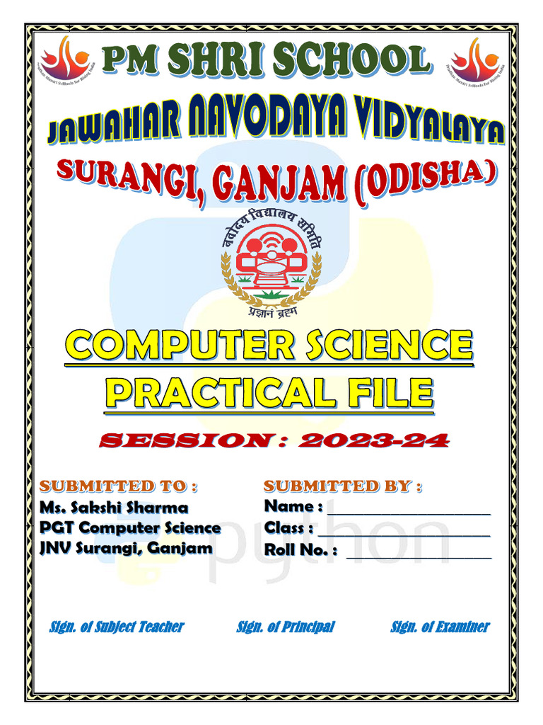 FRONT PAGE PYTHON FILE Class 12 | PDF