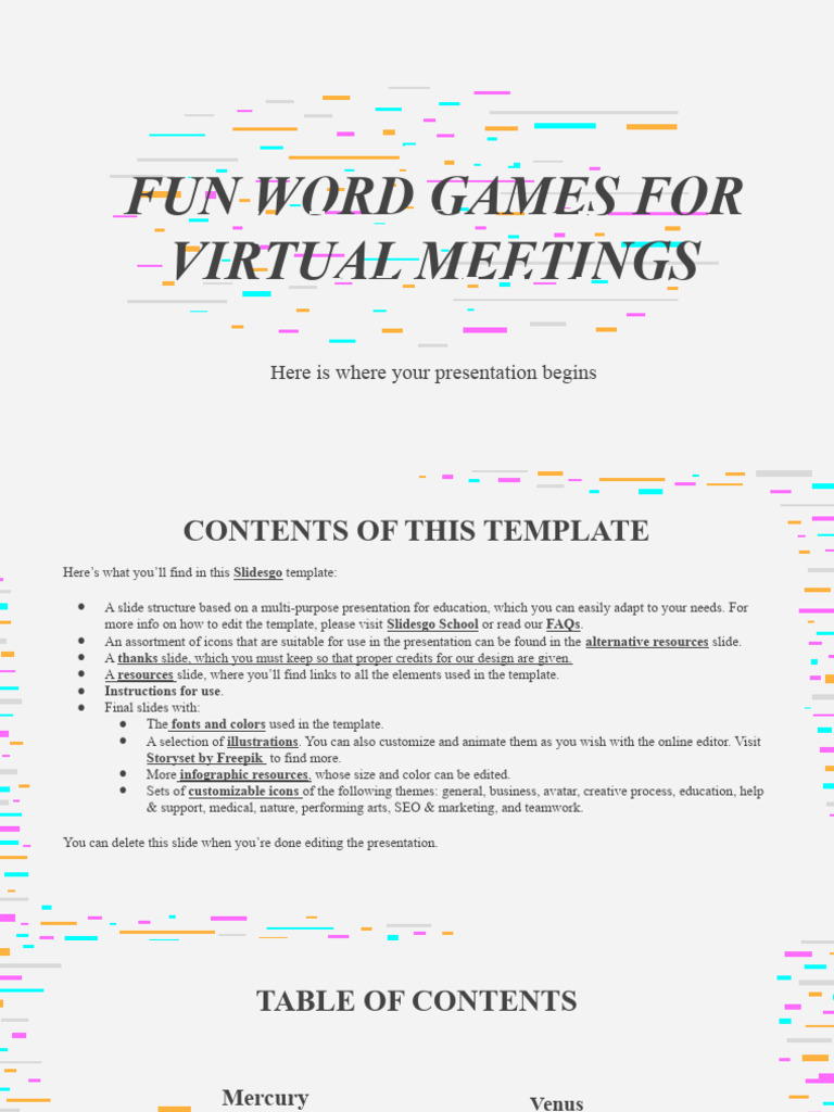 Fun Word Games for Virtual Meetings by Slidesgo PDF Saturn