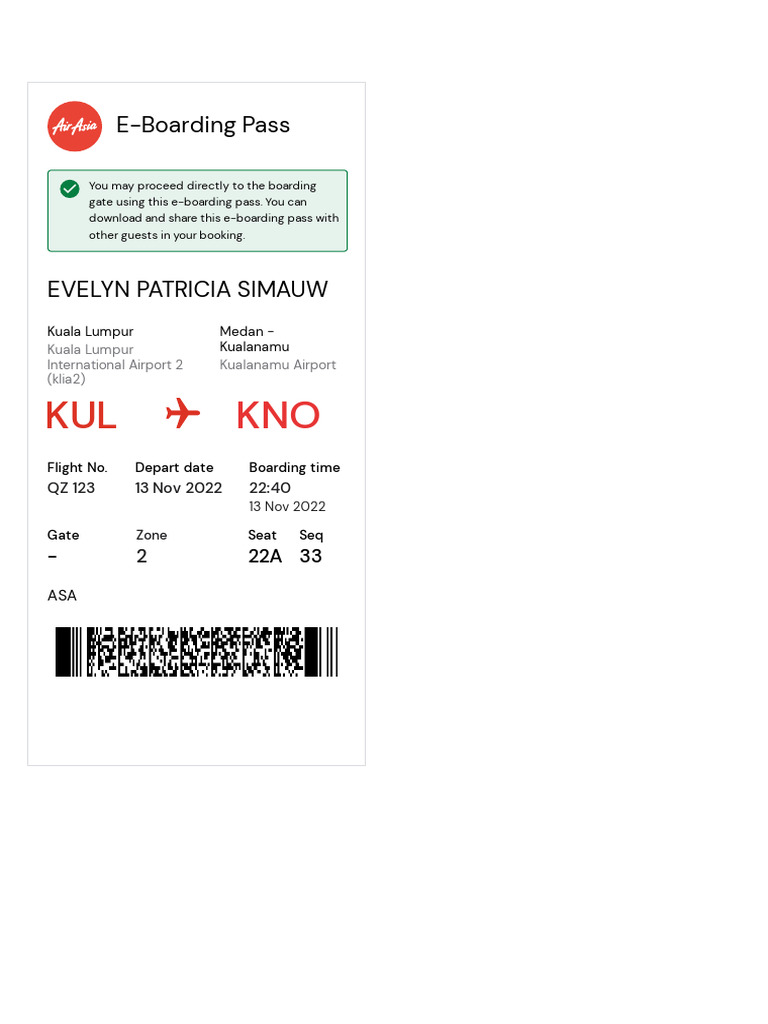 E-Boarding Pass for Flight QZ 123 | PDF