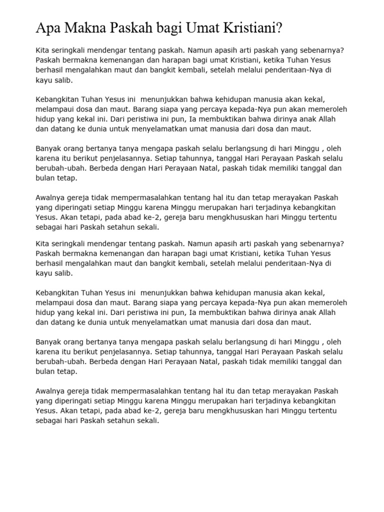 Apa Makna Paskah Bagi Umat Kristiani PDF