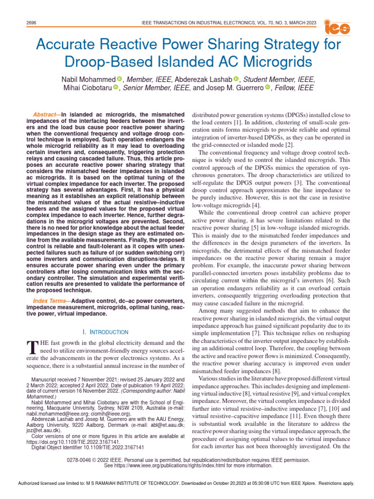 Accurate Reactive Power Sharing Strategy For Droop-Based Islanded AC ...