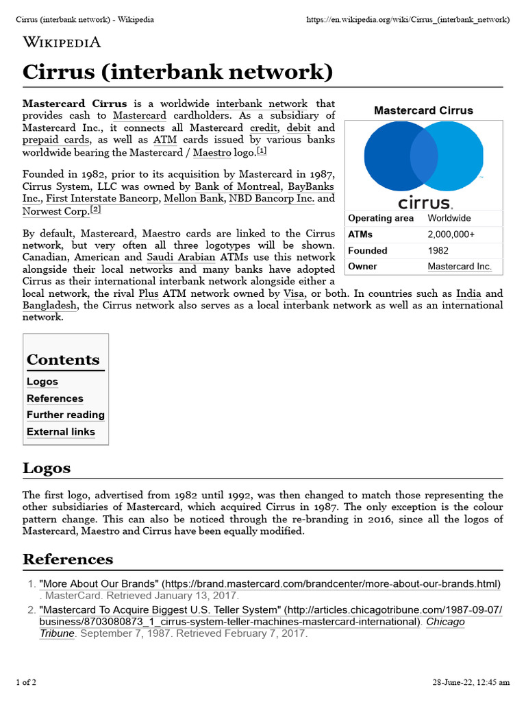 Cirrus (Interbank Network) - Wikipedia | PDF | Financial Services ...