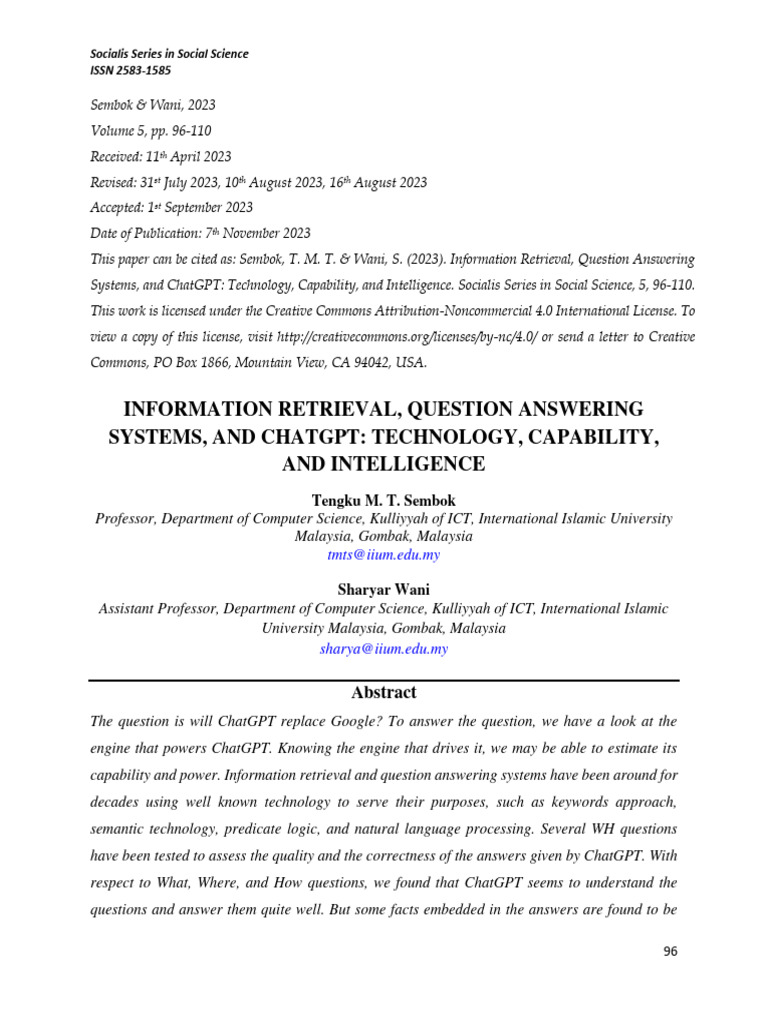 Information Retrieval, Question Answering Systems, and Chatgpt ...