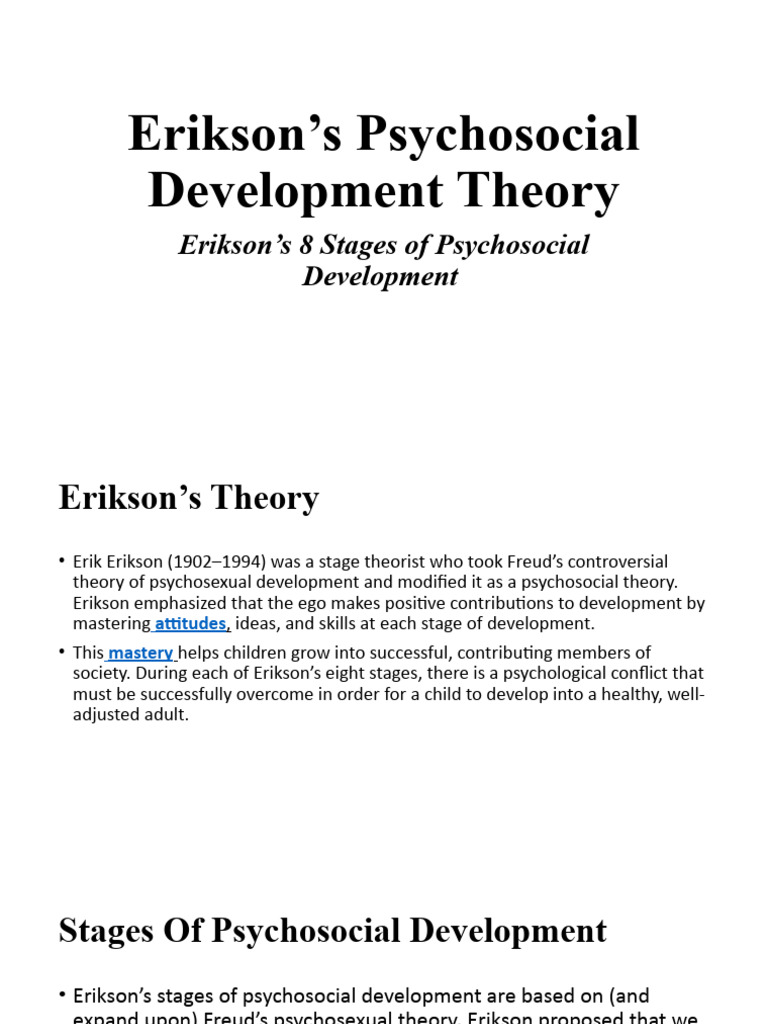Erikson's 8 Stages of Psychosocial Growth | PDF | Human Development ...
