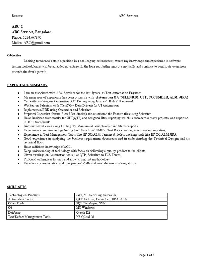 Selenium Automation Engineer Resume | PDF | Selenium (Software ...