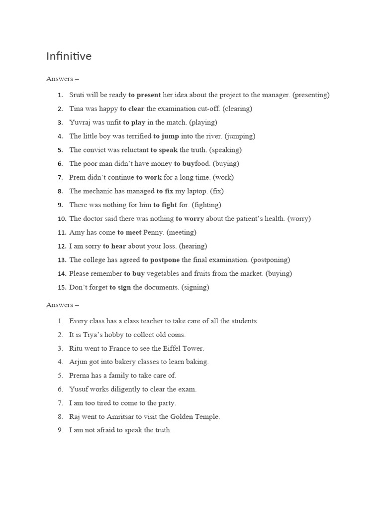 Infinitive Answers | PDF