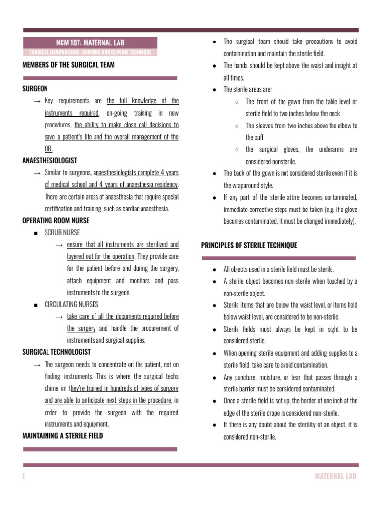 Surgical Team Roles and Sterile Techniques | PDF | Surgery | Medical ...