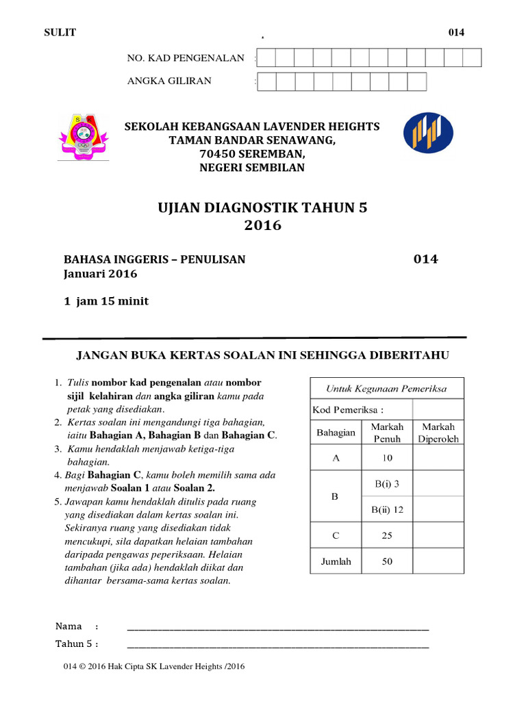 Diagnostic Test Year 5 English Penulisan Pdf Foods Cuisine