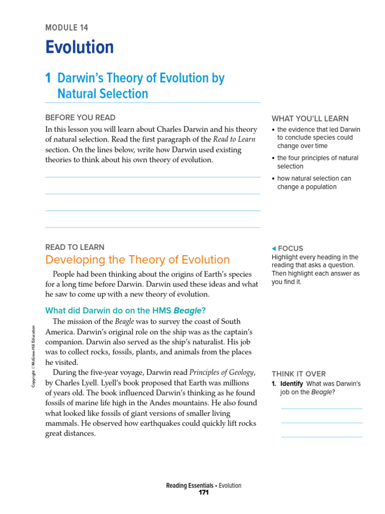 Bio_Reading Essentials Darwin Theory of Evolution by Natural selection ...