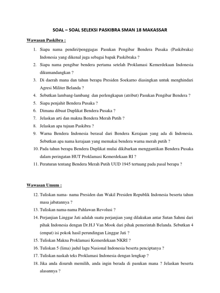 Contoh Soal Tes Tertulis Paskibraka Dan Jawabannya Ops Sekolah Kita