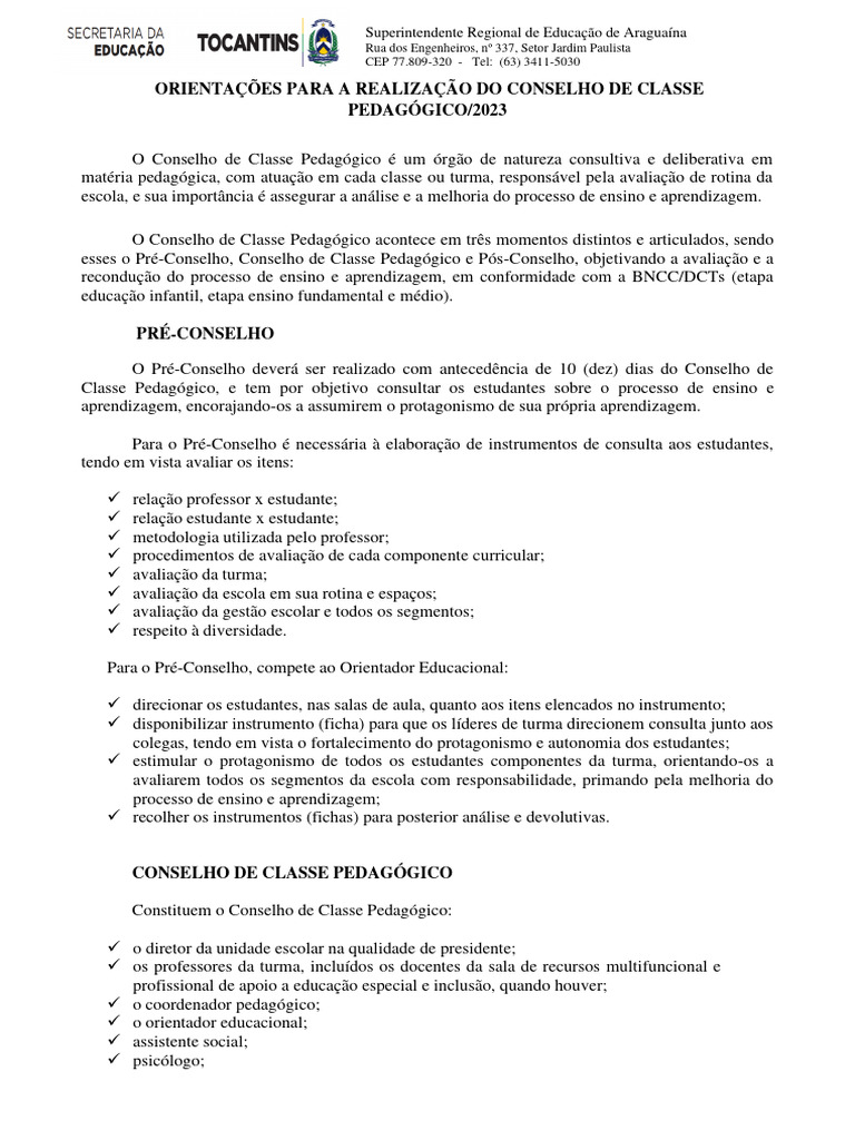 Anexo - Orientações para Realização Do Conselho de Classe 2023 | PDF ...