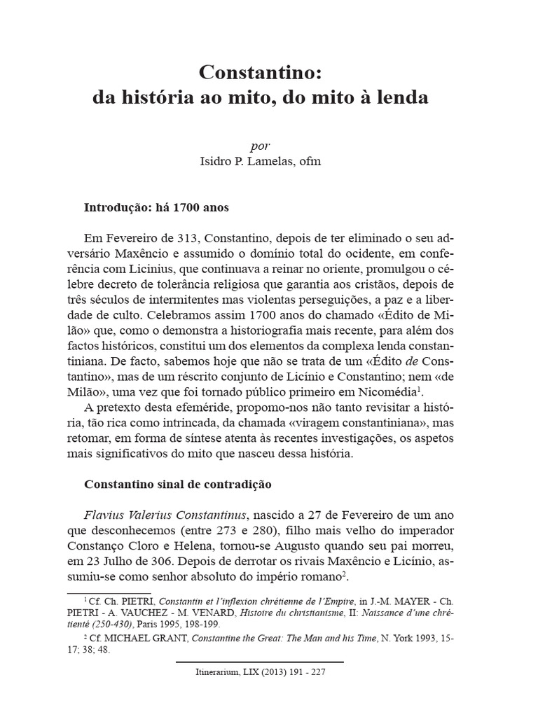 Constantino Da Historia Ao Mito Do Mito | PDF | Constantino, o Grande ...