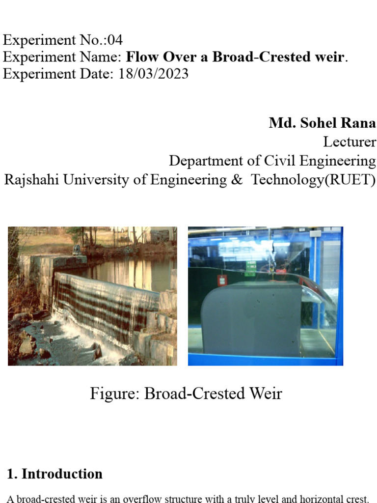 4.experiment No 4 - Broad Crested Weir | PDF | Discharge (Hydrology ...