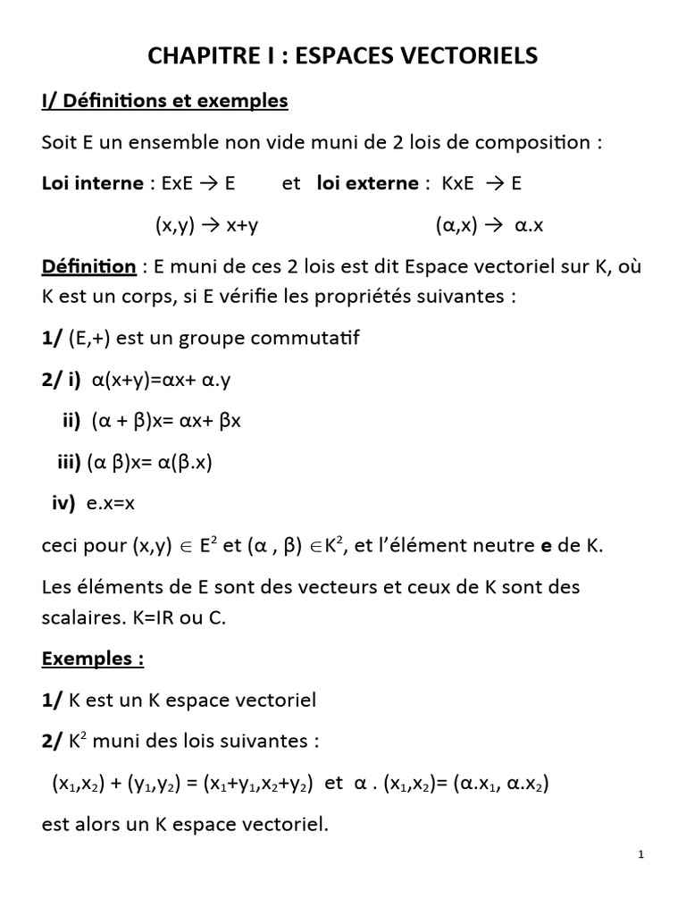 Chapitre i espaces vectoriels download free pdf base alg bre