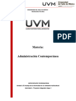 Materia: Administración Contemporánea: Universidad Del Valle de México Modalidad en Linea