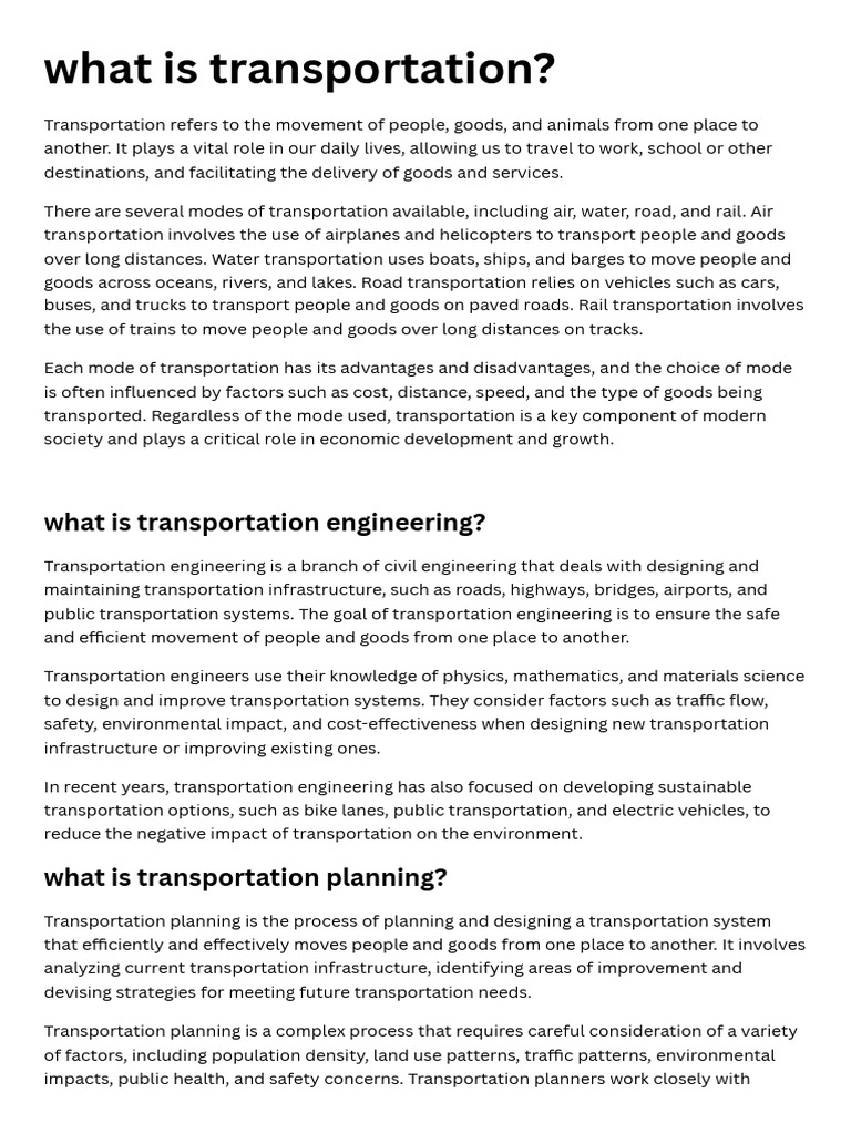 Overview of Transportation Modes and Engineering | PDF | Transport ...