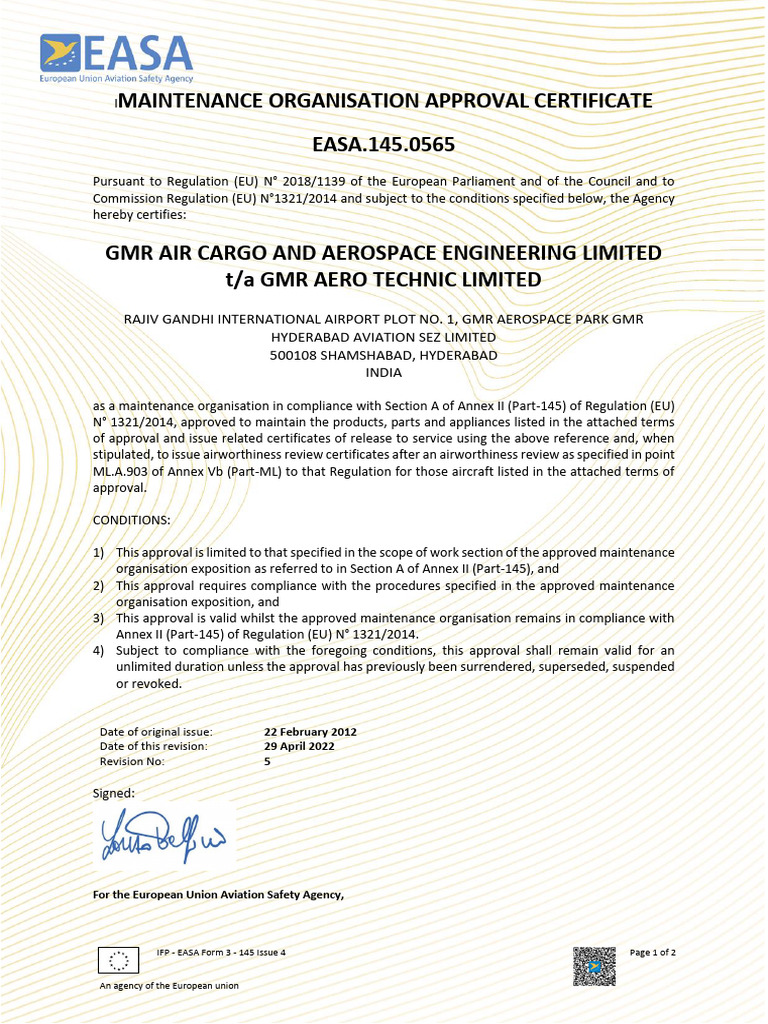EASA Certification for GMR Aero Tech | PDF | Airbus | Aeronautics