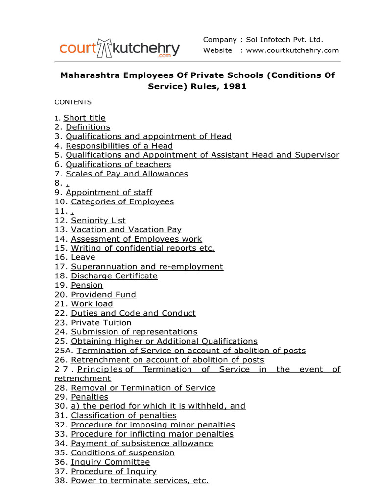 Maharashtra Employees of Private Schools (Conditions of Service) Rules