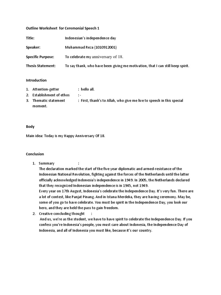 Ceremonial speech outline image