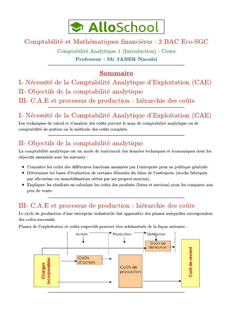 Comptabilite Analytique 1 Introduction Cours | PDF
