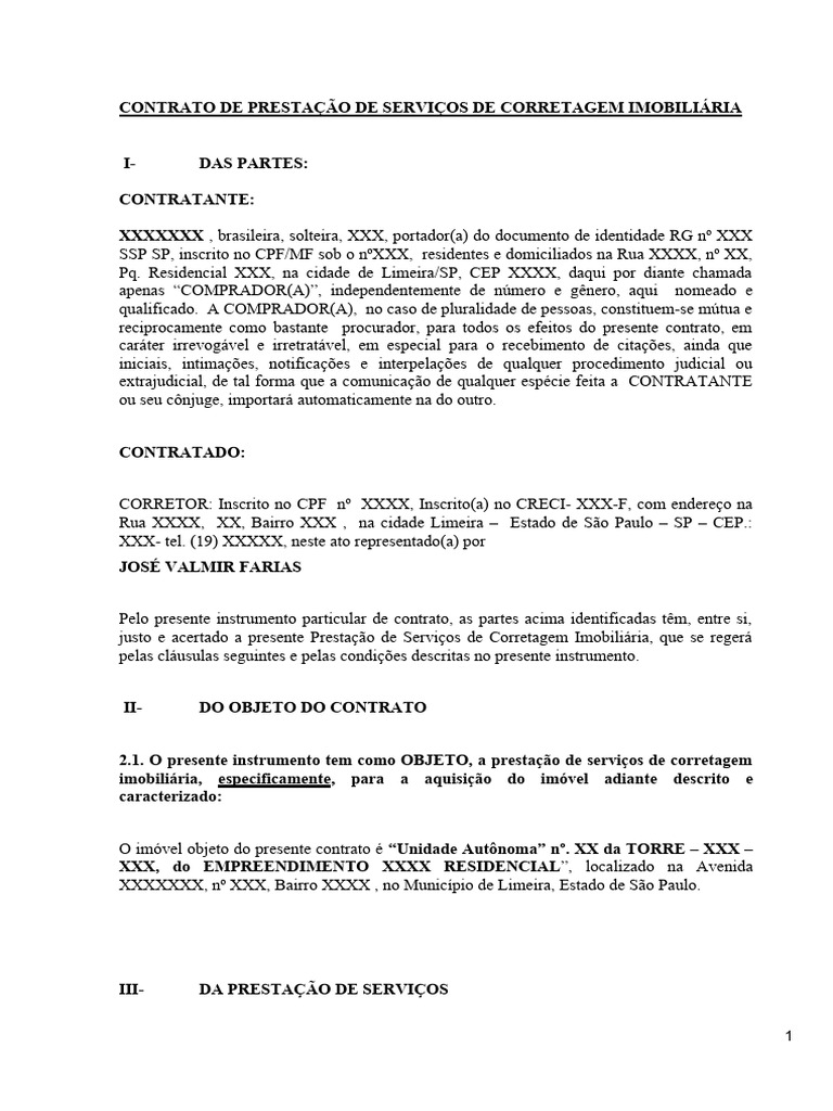 Contrato de Corretagem Imobiliária Limeira | PDF | Direito Privado