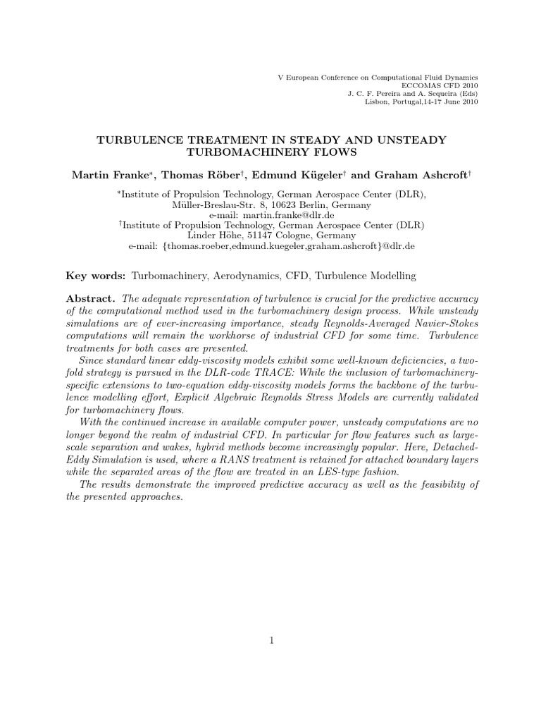 Turbulence Treatment in Turbomachinery CFD | PDF | Computational Fluid ...