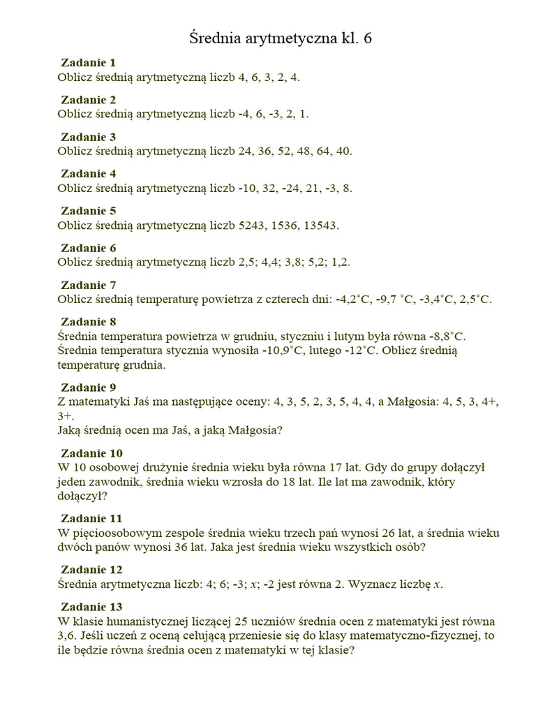 Rednia Arytmetyczna Liczb 6 X 8 9 12 15