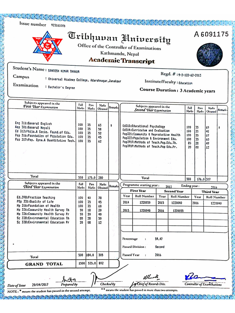 Bachelor Transcript | PDF