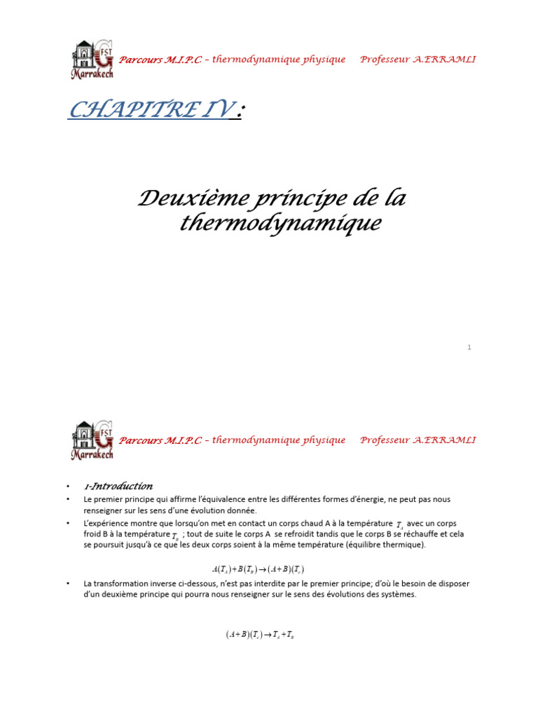 Deuxième principe de la thermodynamique | PDF | Entropie | Thermodynamique