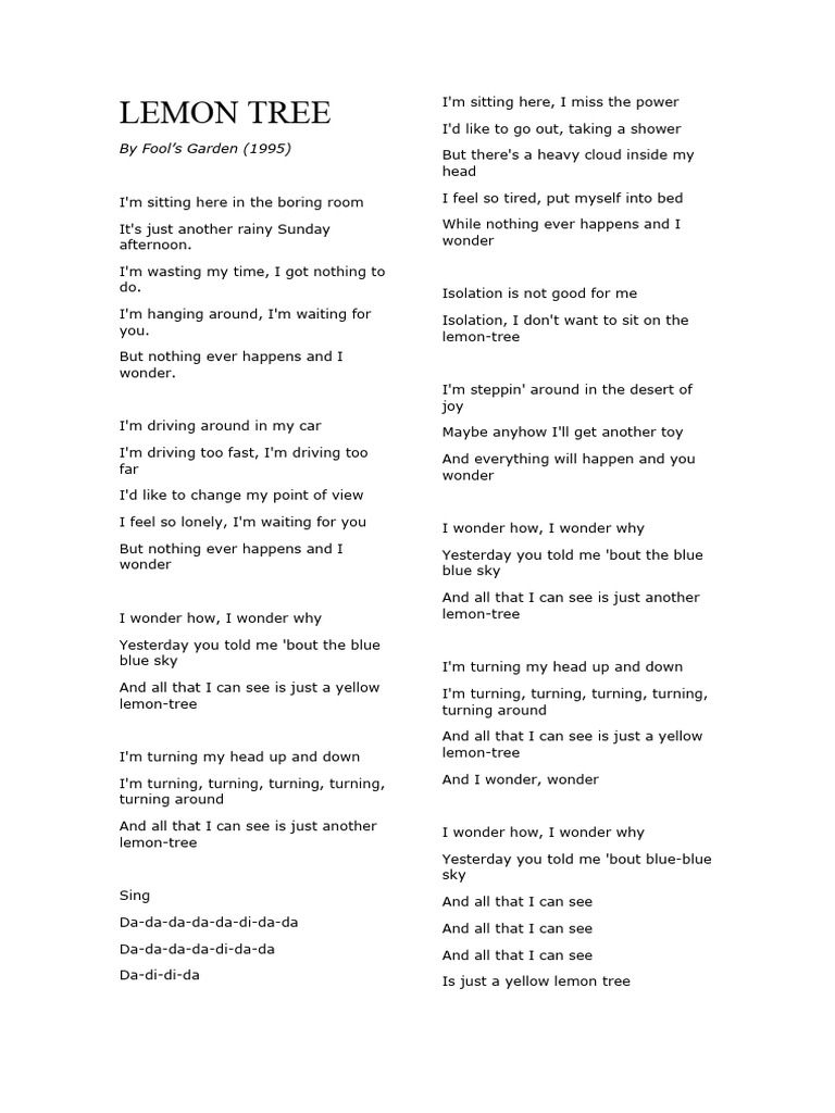 Lemon Tree Fool S Garden Pdf Música Grabada