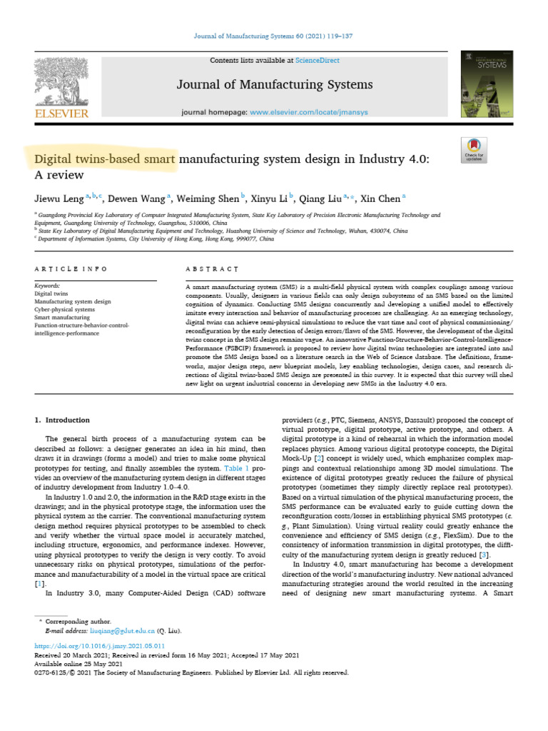Digital Twins in Smart Manufacturing Design | PDF | Simulation ...