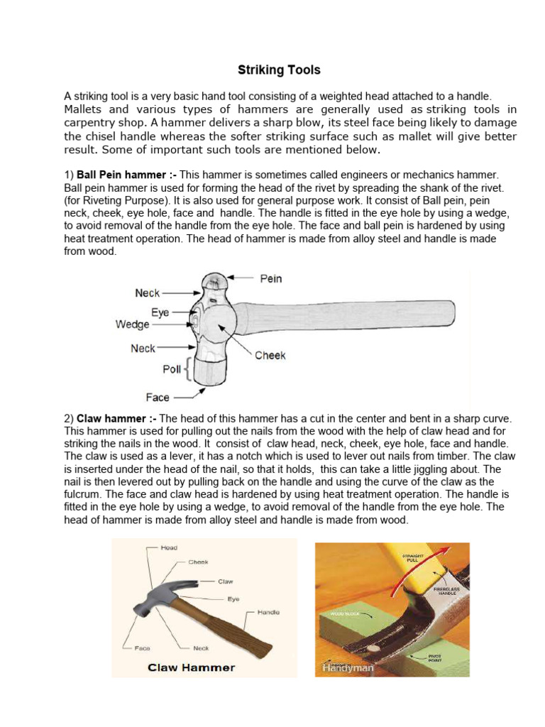 Striking Tools Used in Carpentry PDF Hammer Rivet