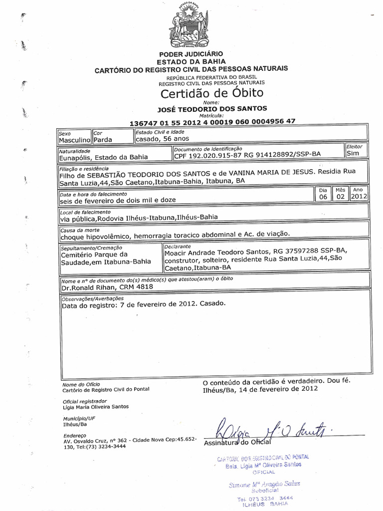 Certidão De óbito Pdf