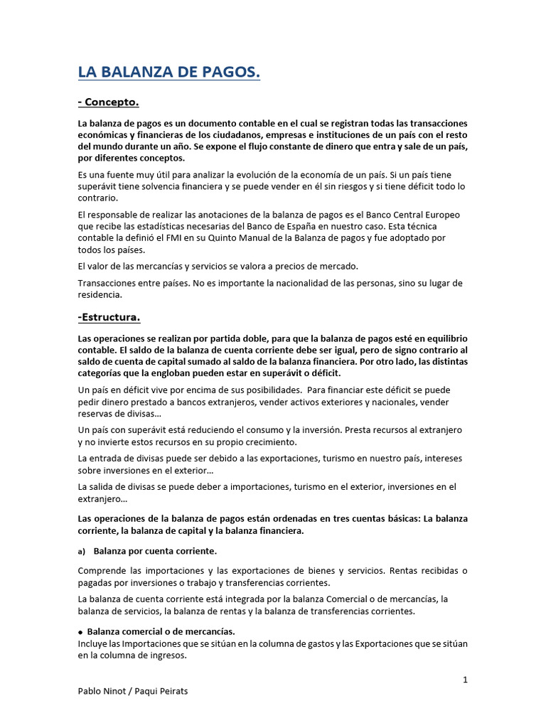 Estructura y Función de la Balanza de Pagos | PDF | Balance de pagos ...