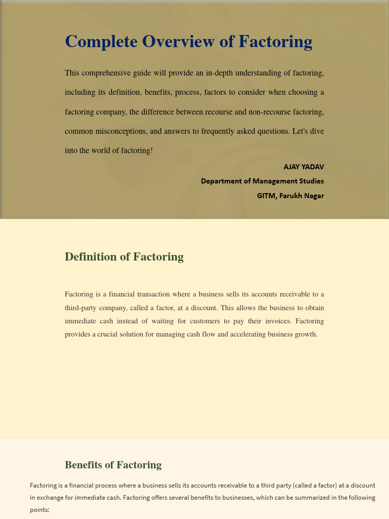 Factoring Pdf Factoring Finance Financial Markets