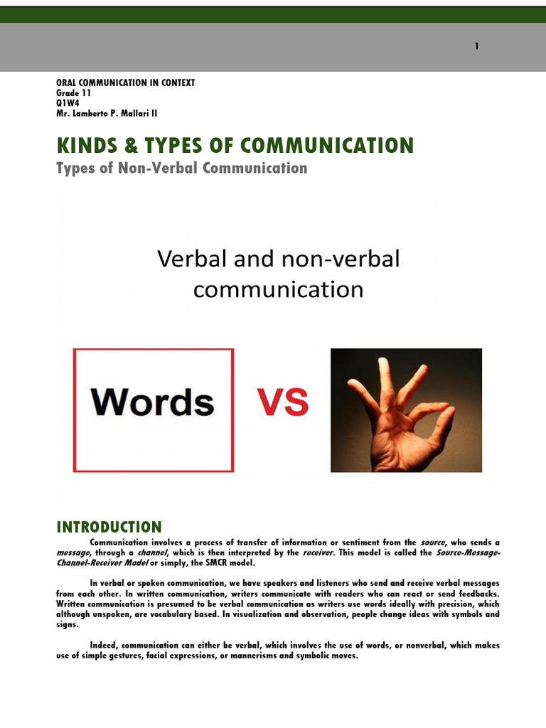 WEEK 4 - Kinds Types of Communication | PDF | Communication | Nonverbal ...