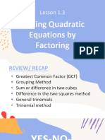 Math 9 - Lesson 1.3 - Solving Quadratic Equations by Factoring