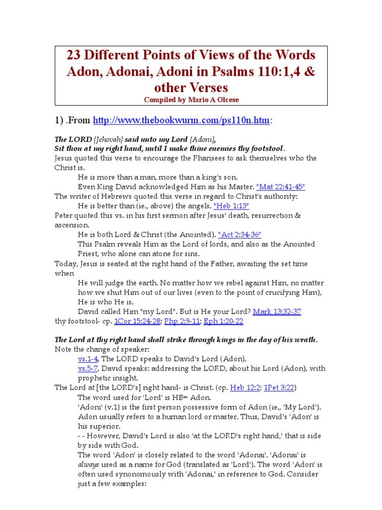 23 Different Points of View of The Words Adon, Adoni, and Adonai in ...