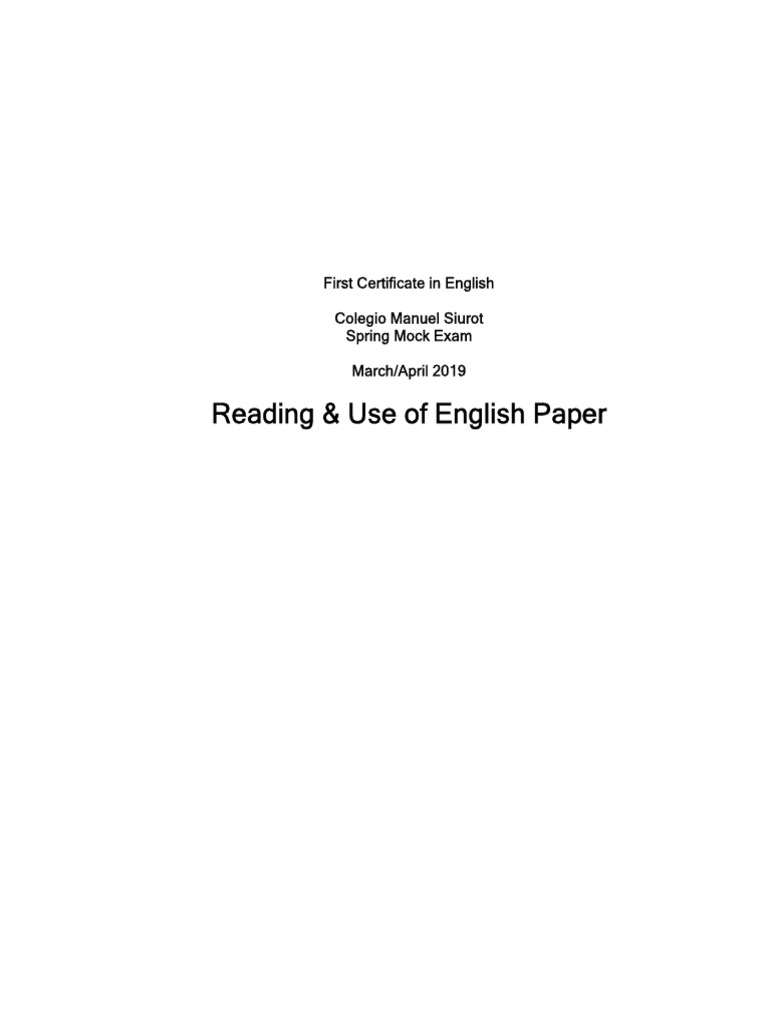 Reading and Use of English EXAM | PDF | Tea | Running