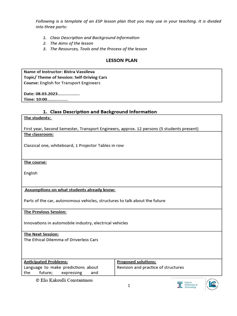 Self-Driving Cars Lesson Plan Template | PDF | Lesson Plan | Car
