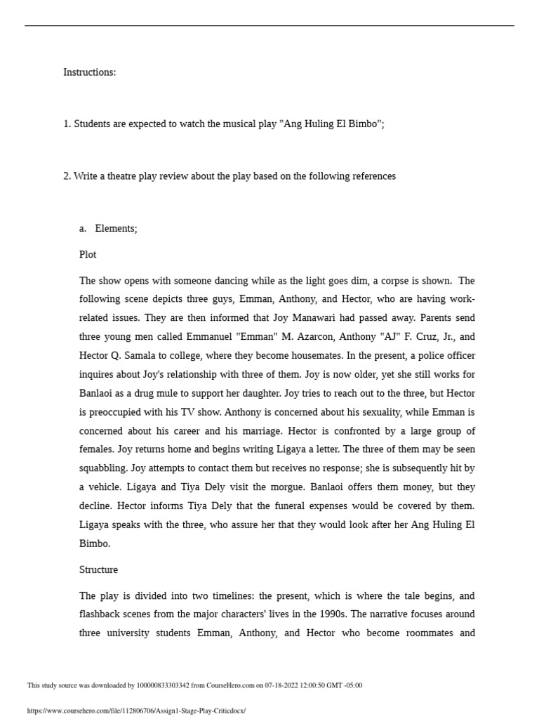 Theatre Review Guide for Students | PDF | Poetry | General Fiction