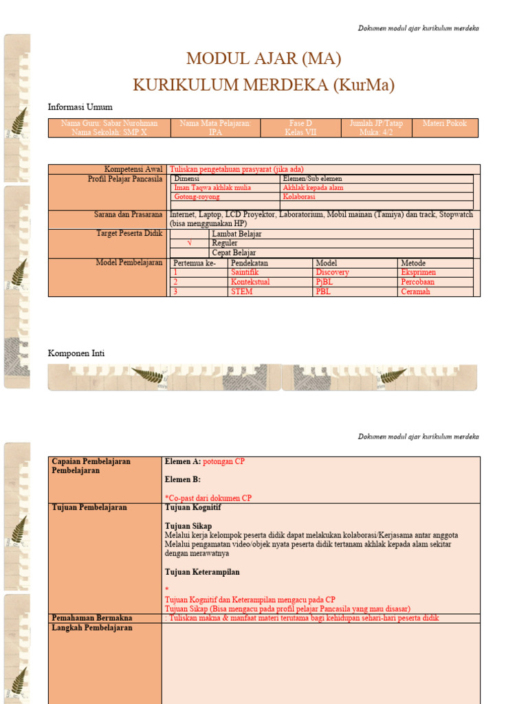 Template MODUL AJAR New | PDF