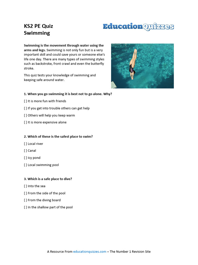 Swimming Quiz PDF Swimming Racing