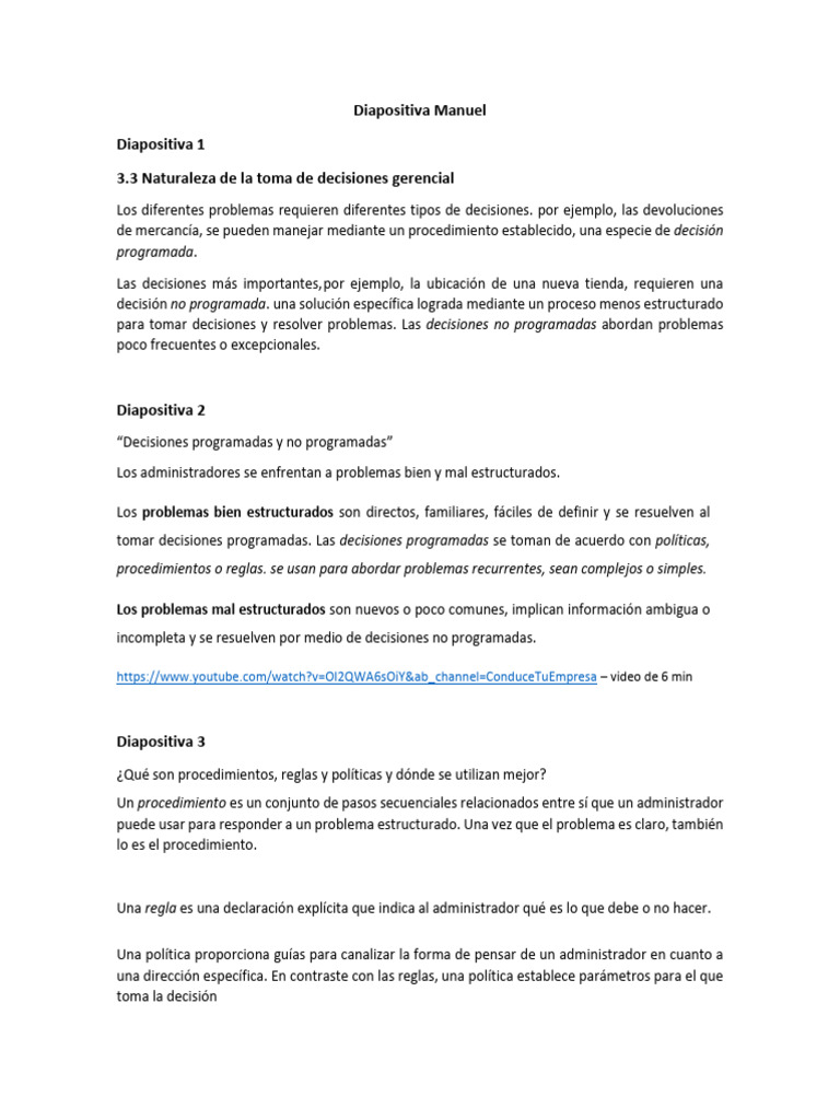 Tipos y Proceso de Decisiones Gerenciales | PDF | Toma de decisiones ...