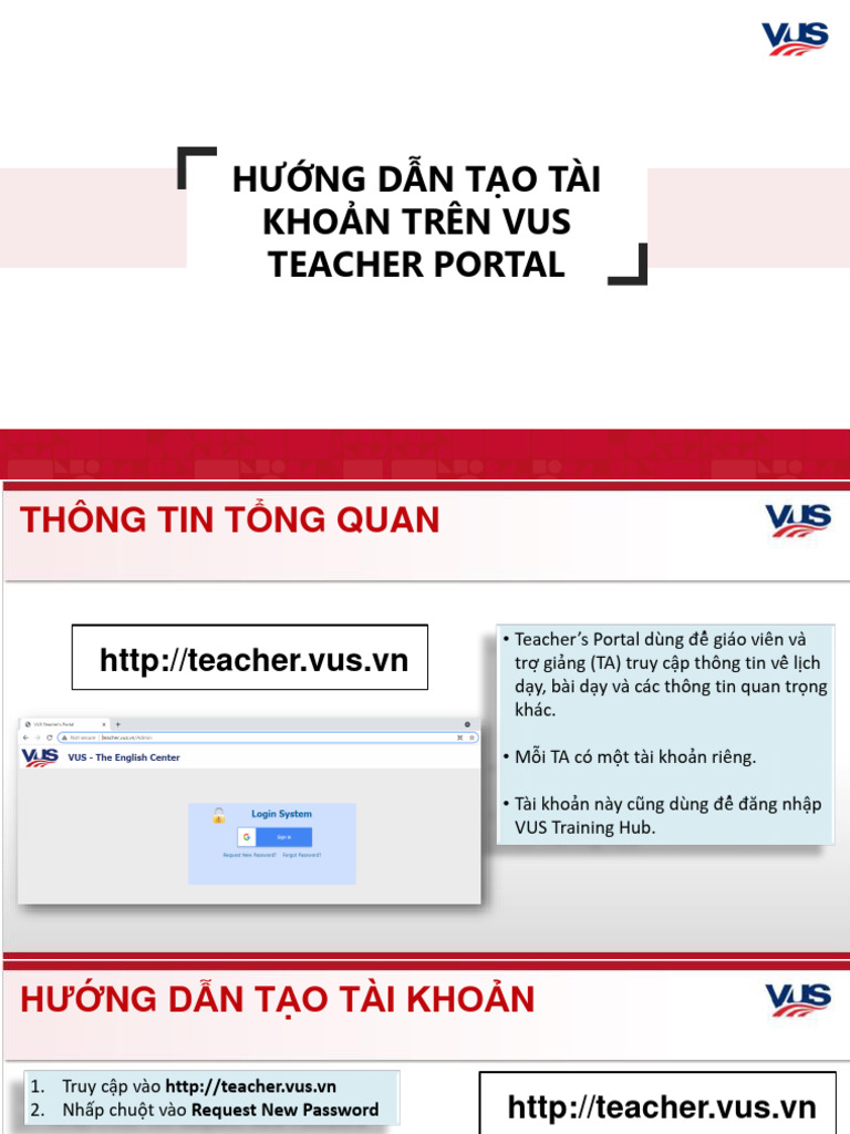 Cách Tạo Tài Khoản Trên VUS Teacher Portal | PDF