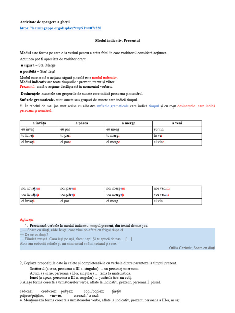 Modul Indicativ, Timpul Prezent | PDF