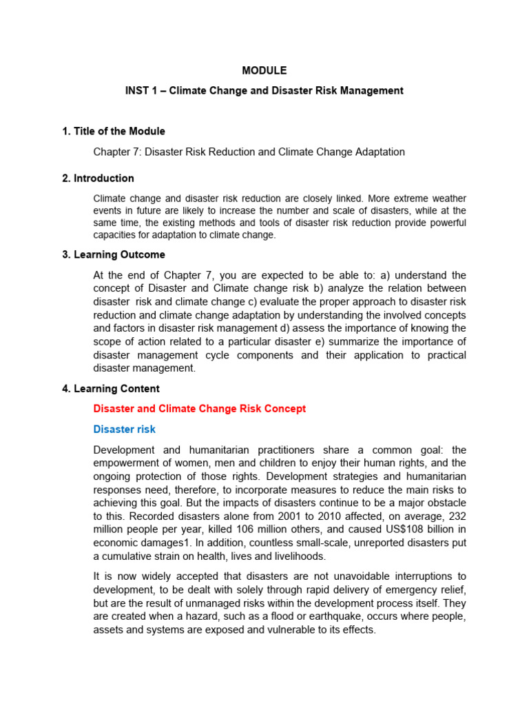 Module For Climate Change Chapter 7 Disaster Risk Reduction and Climate ...